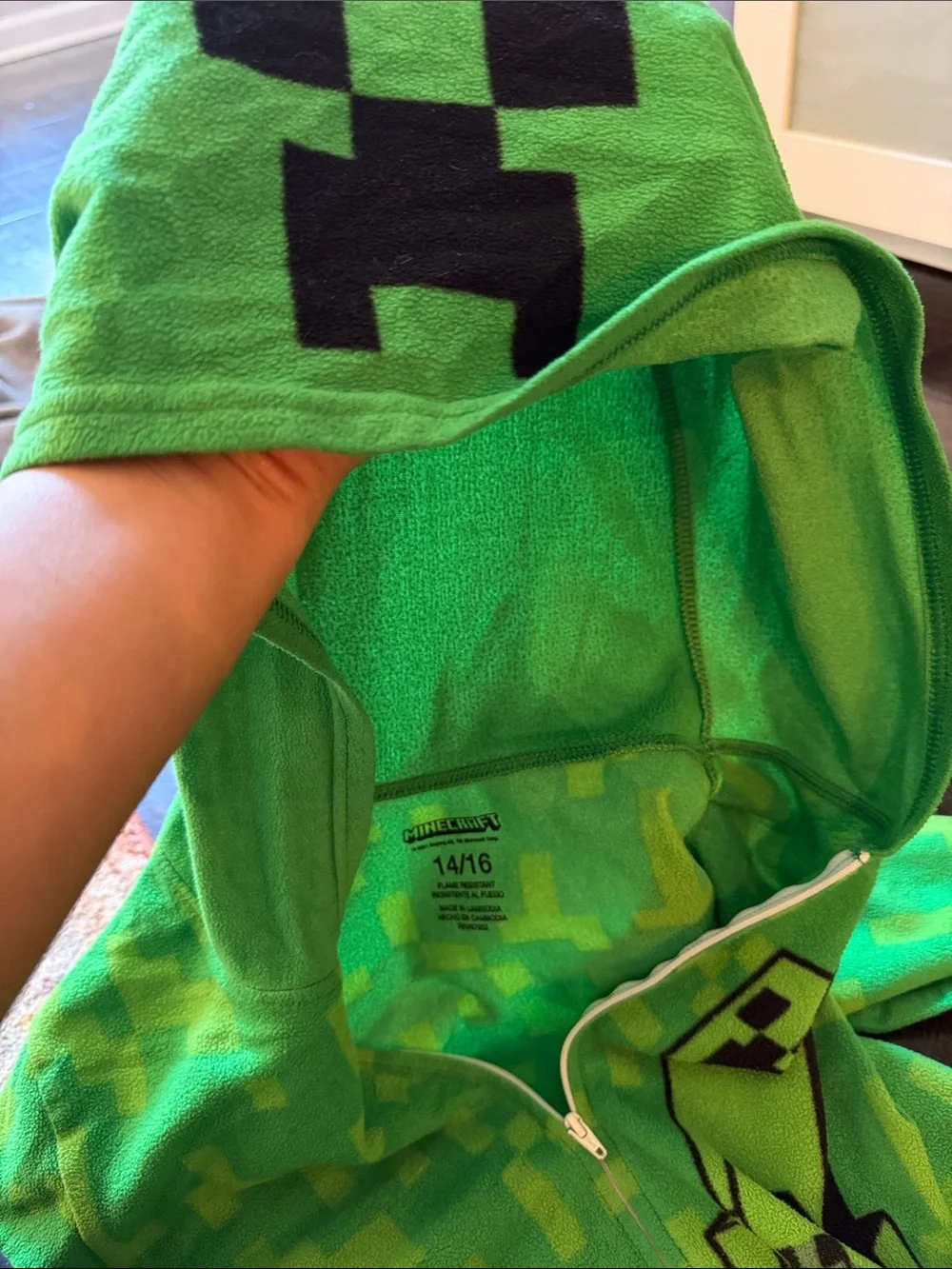 Minecraft Green Fleece Hoodie Onesie  Pajamas Teen  14/16